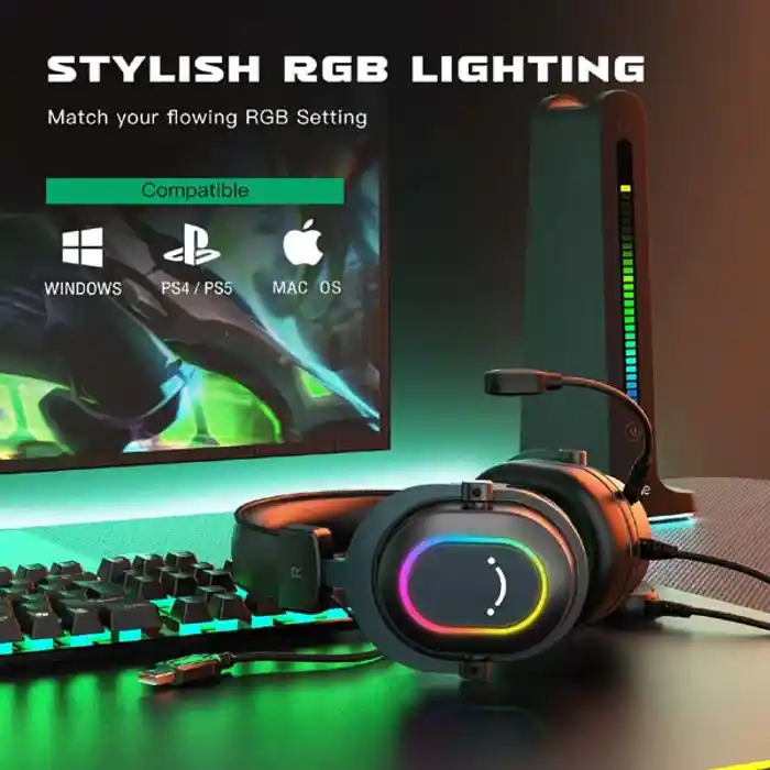 FIFINE H6 USB Headset with 24-bit, 7.1 Surround Sound, EQ modes, RGB, Volume & Mute Control, Detachable Mic